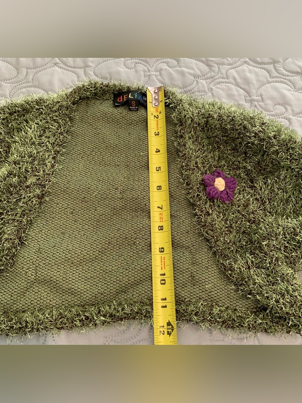 dELiA*s Dollskill Shaggy Fuzzy Moss Green Crop Shrug Bolero Floral Cardigan S - Picture 11 of 13